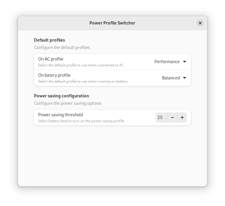 Settings window