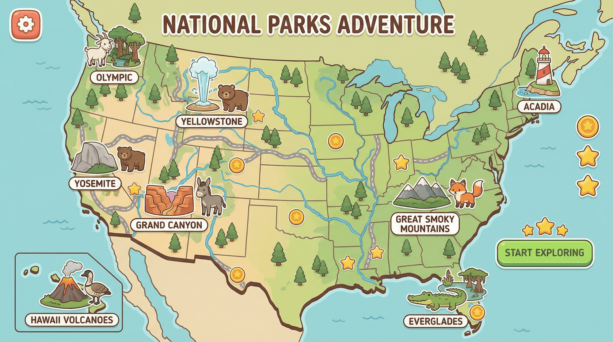 Cute educational game map vector illustration