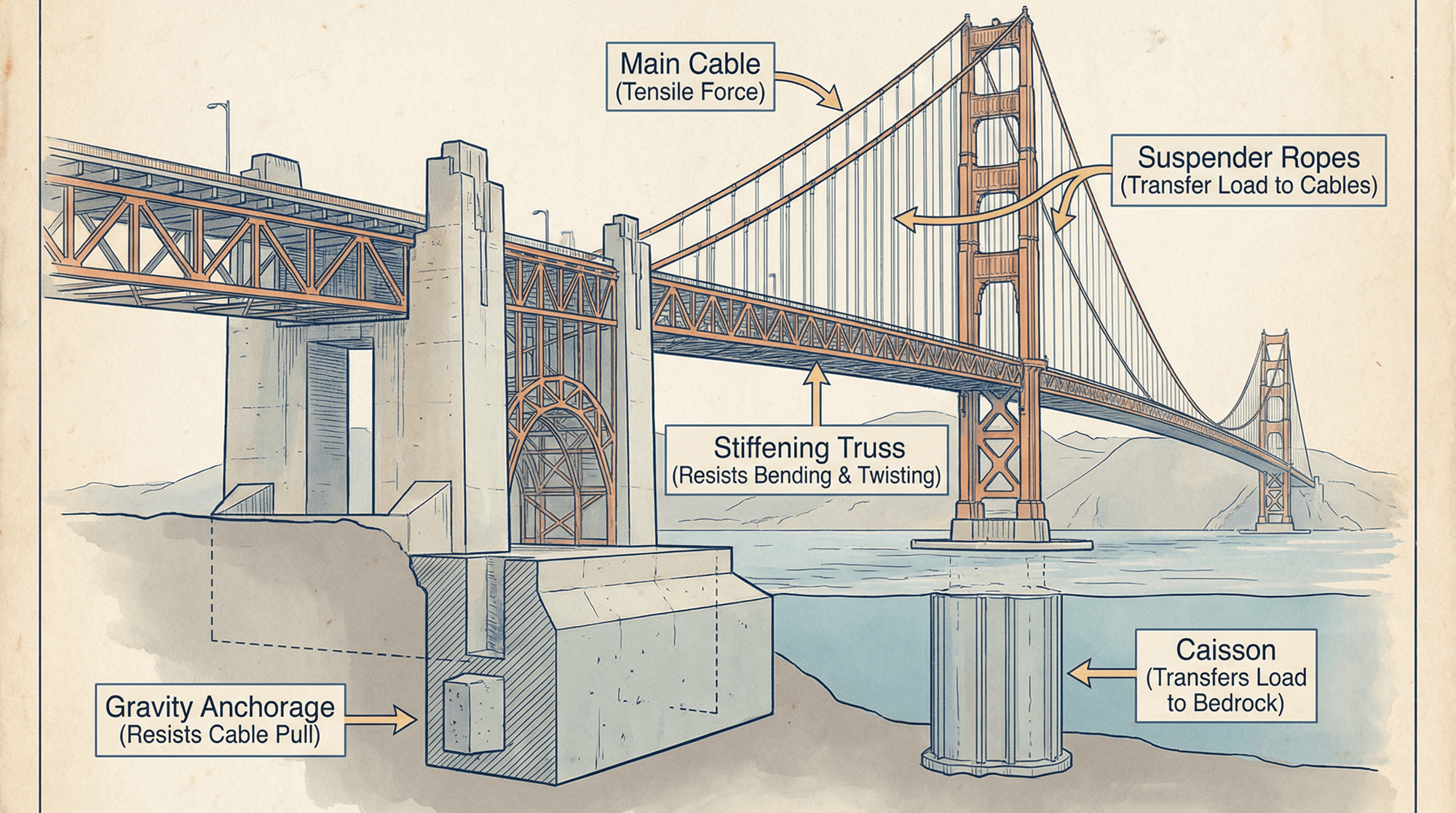 Vintage architectural cross-section watercolor illustration