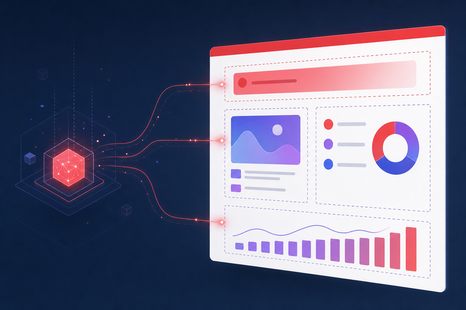 AI filling a branded presentation template structure, placeholder by placeholder
