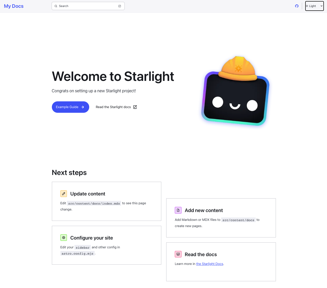 astro-starlight-ghpages 的网站界面截图