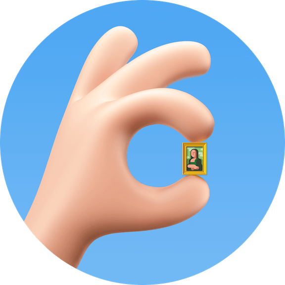 Optimizt logo: OK hand sign with Mona Lisa image between the fingers