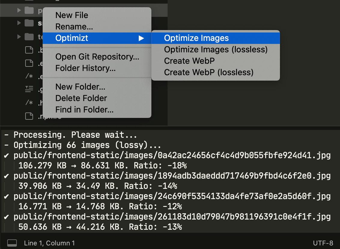 Screenshot of the context menu for a directory in Sublime Text 3
