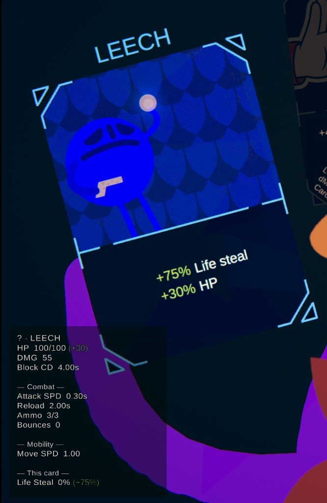 Bottom-left HUD with card-hover pick preview