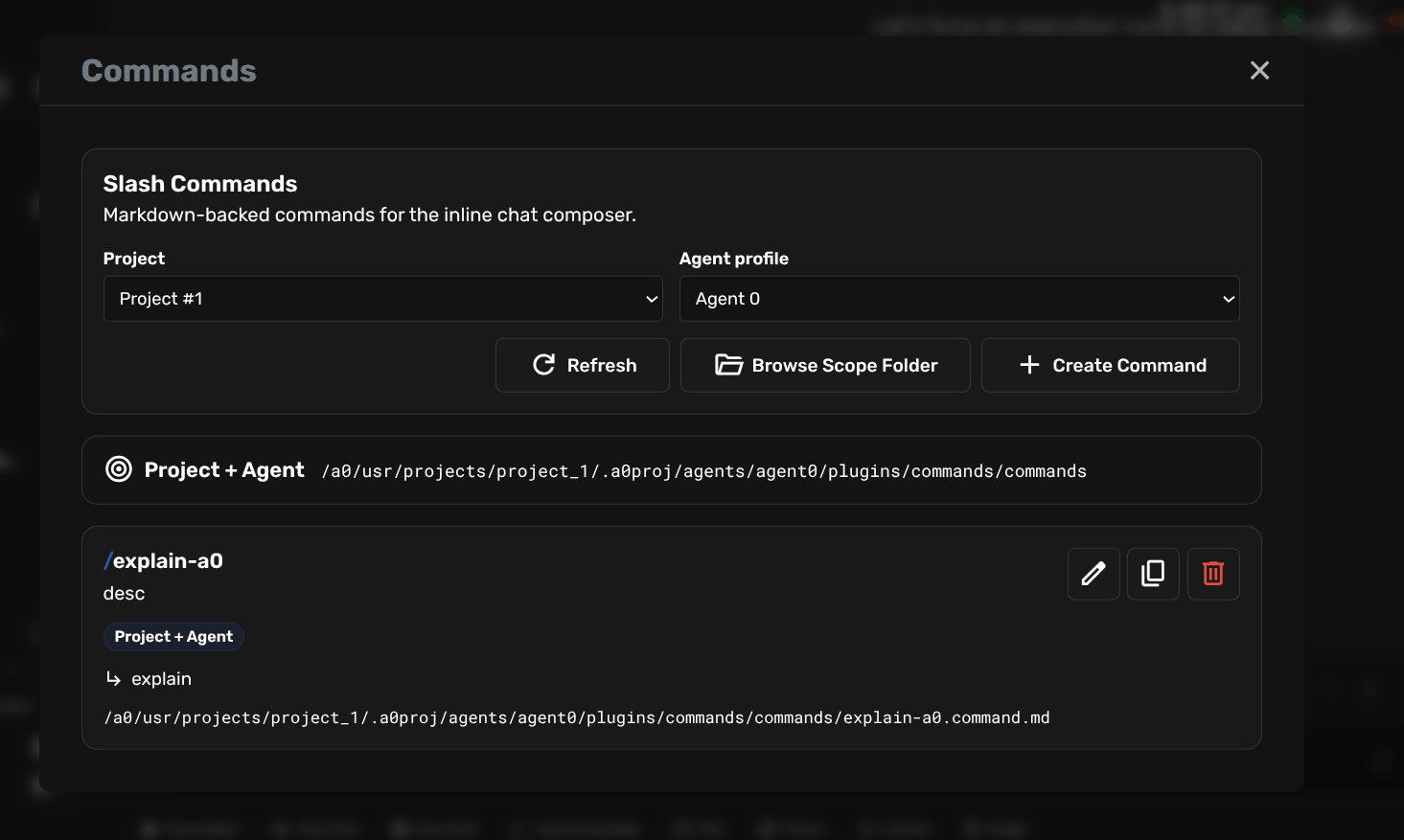 Commands screenshot 2