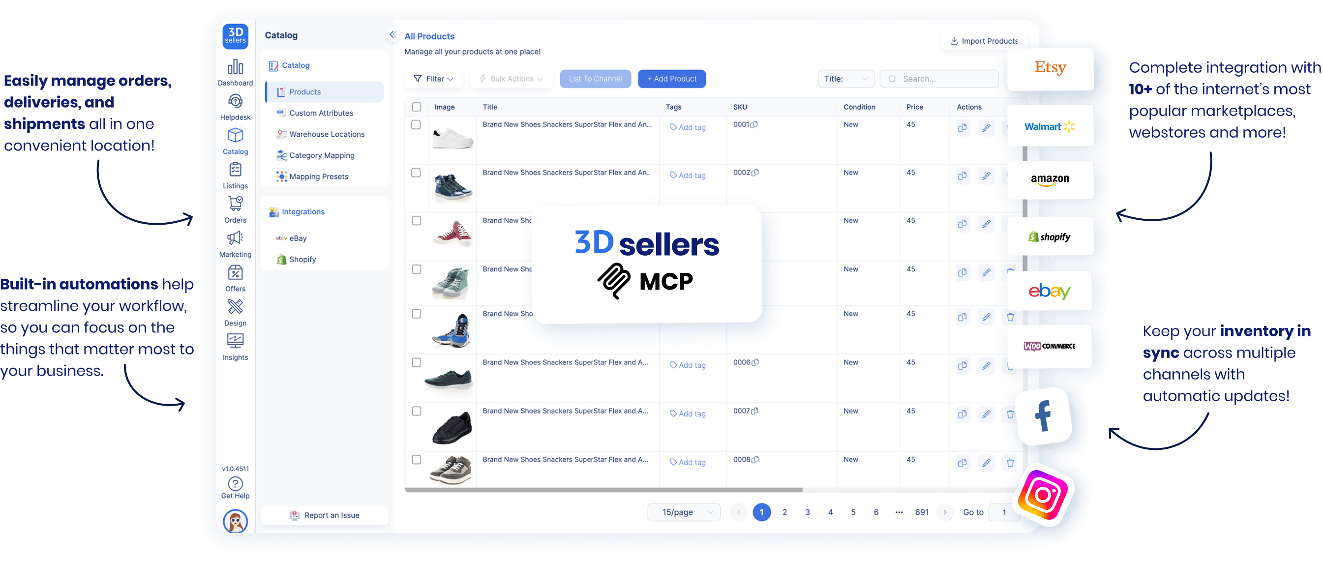 3Dsellers MCP server for eBay, Amazon, Walmart, Etsy, Shopify and TikTok Shop sellers