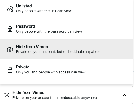 Hide from Vimeo