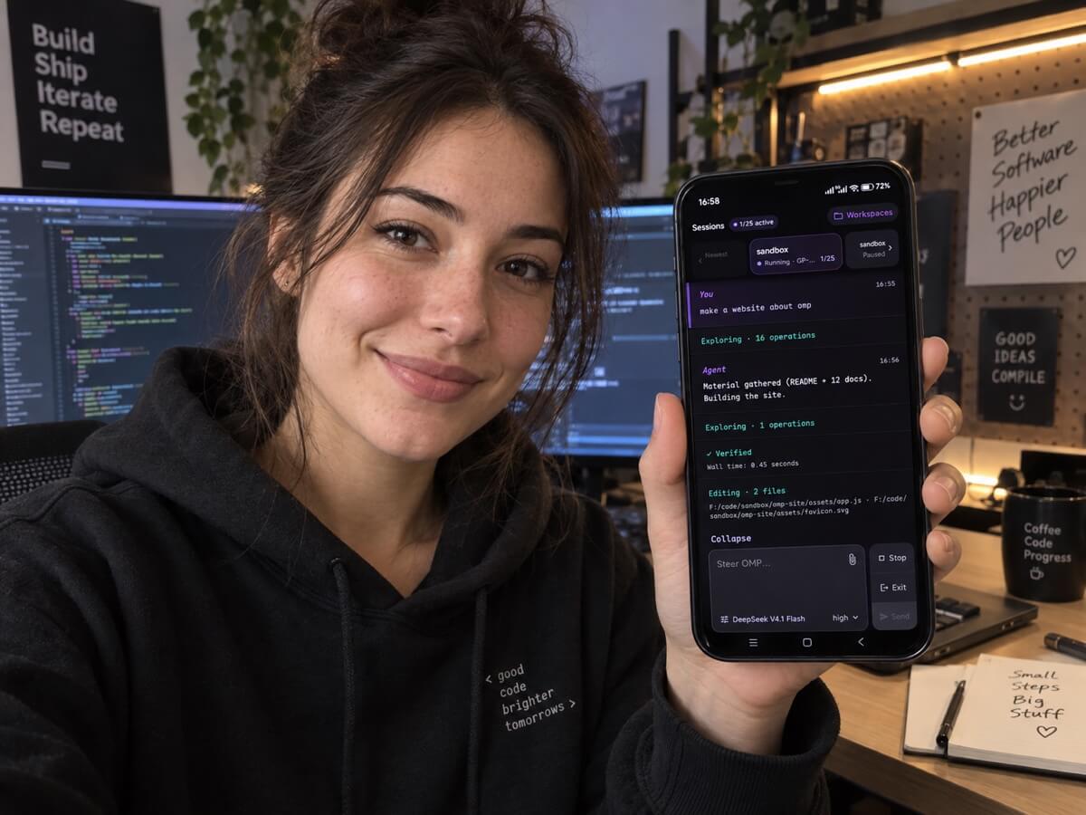 PinkCollab app showing an OMP session on a phone