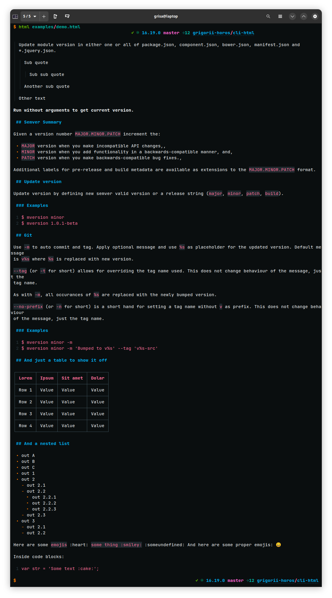 Screenshot of cli-html