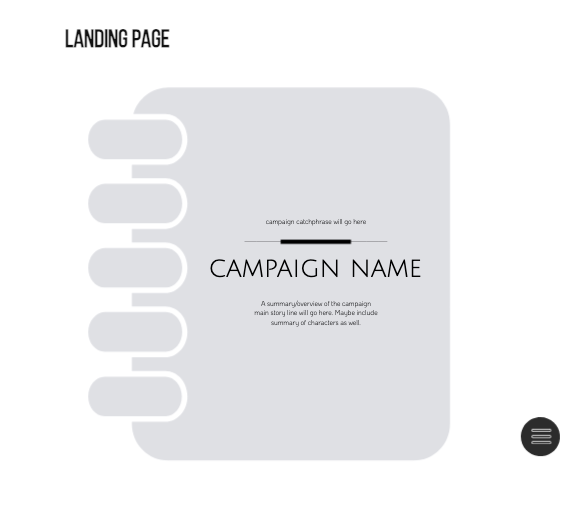 Wireframe for landing page