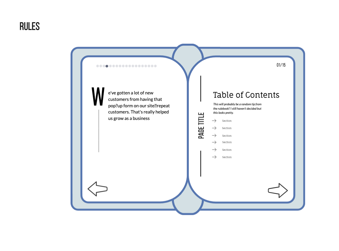 Wireframe for rules/handbook section