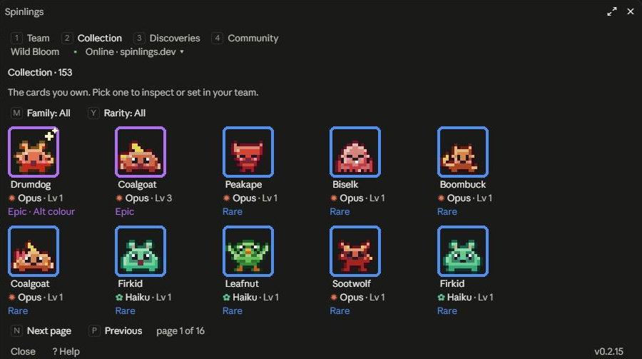 Browse and filter pixel creature cards in Claude Desktop.