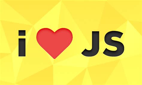 Banner amarillo de polígonos con el mensaje "i love JS" y el corazón dibujado en rojo, la imagen de apertura del tutorial