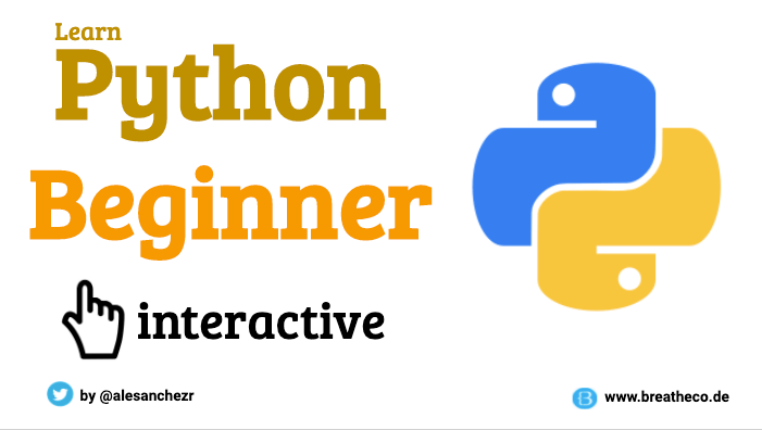 Portada del curso con el texto "Learn Python Beginner interactive" junto al logo azul y amarillo de Python