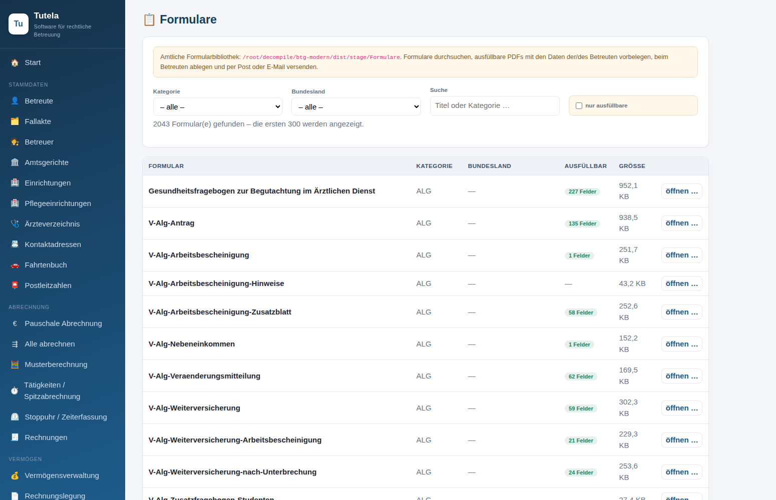 Tutela – Formularbibliothek