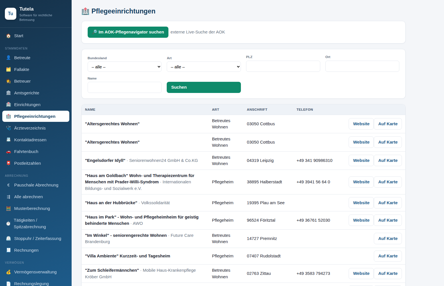 Tutela – Pflegeeinrichtungen