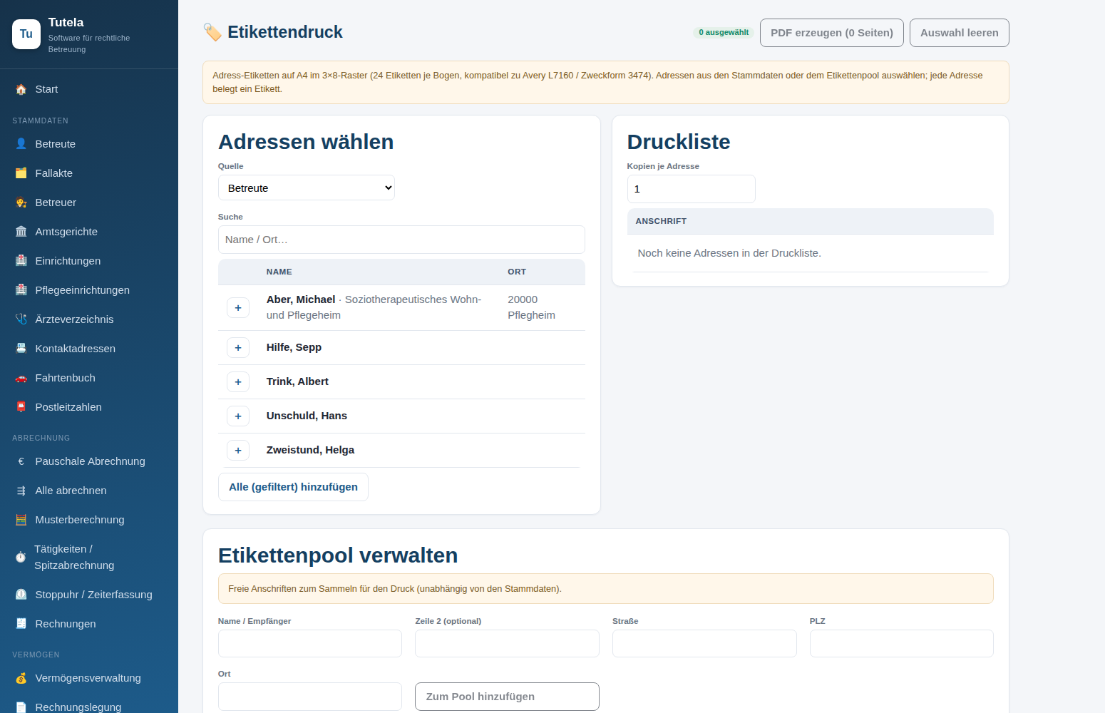 Tutela – Etikettendruck
