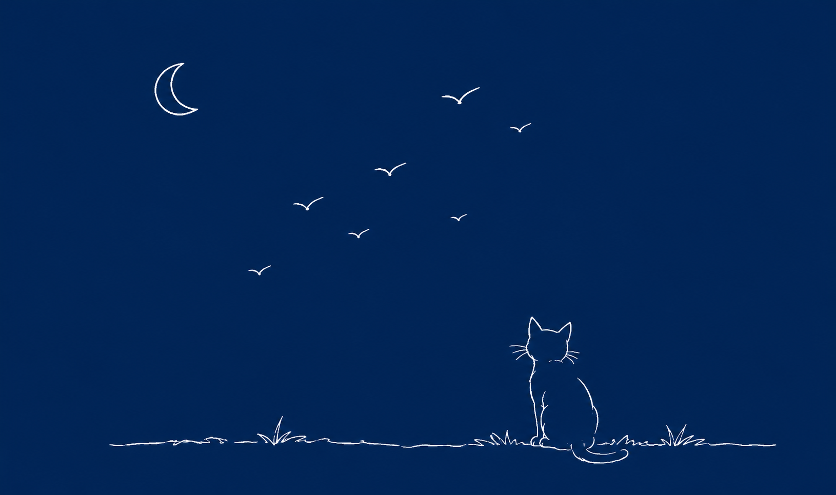Cat beneath a crescent moon