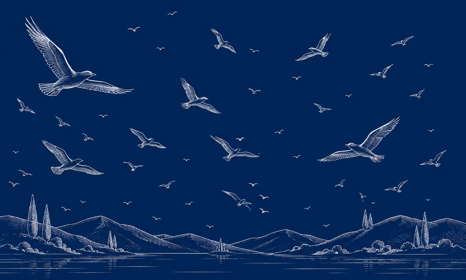 Birds flying over a lake