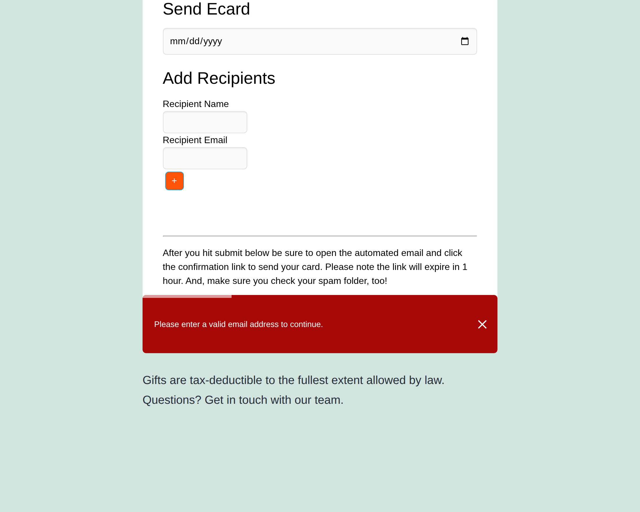 An error message reported by the embedded page