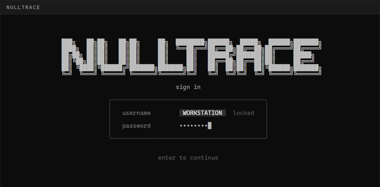 NullTrace sign-in screen