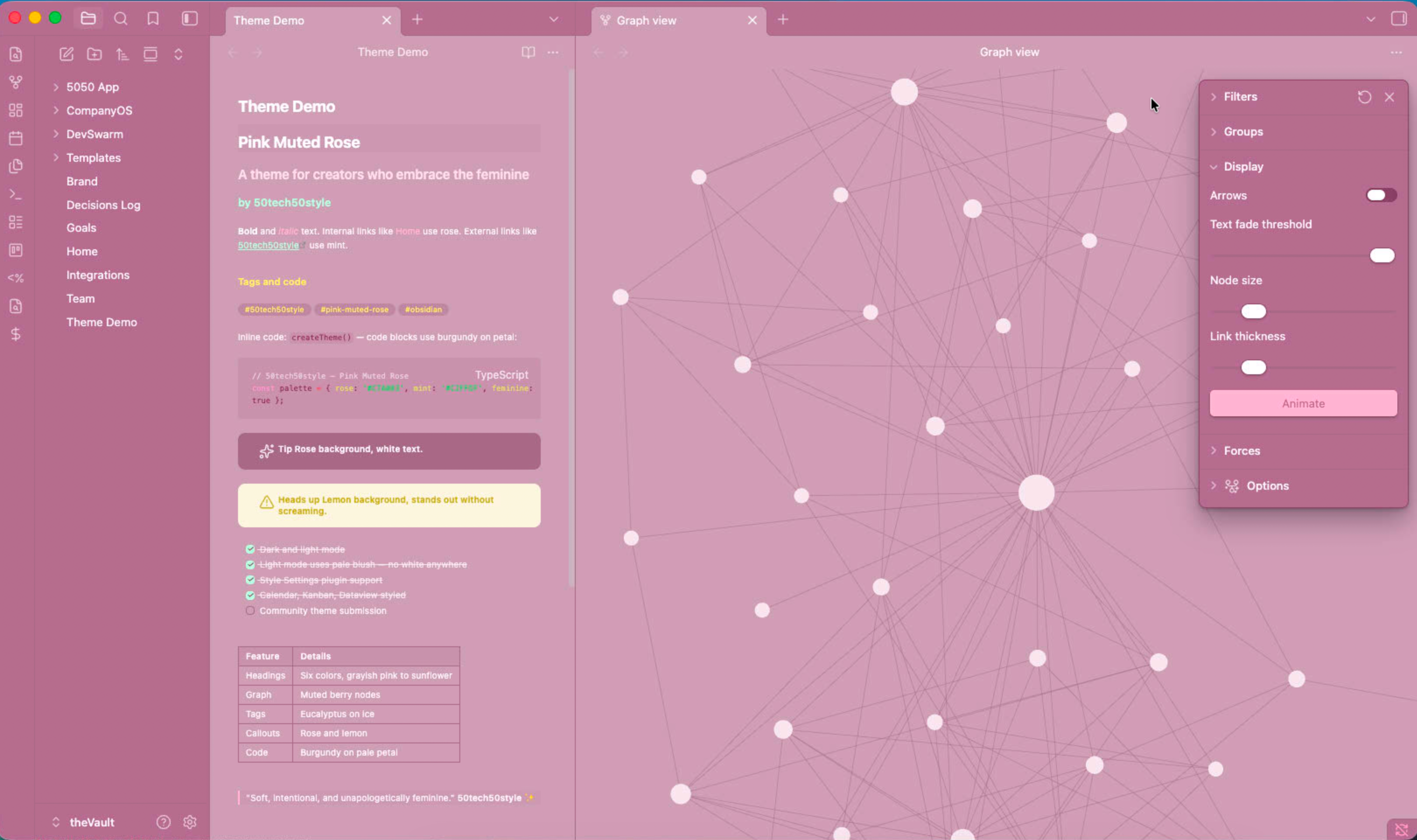 Pink Muted Rose dark mode