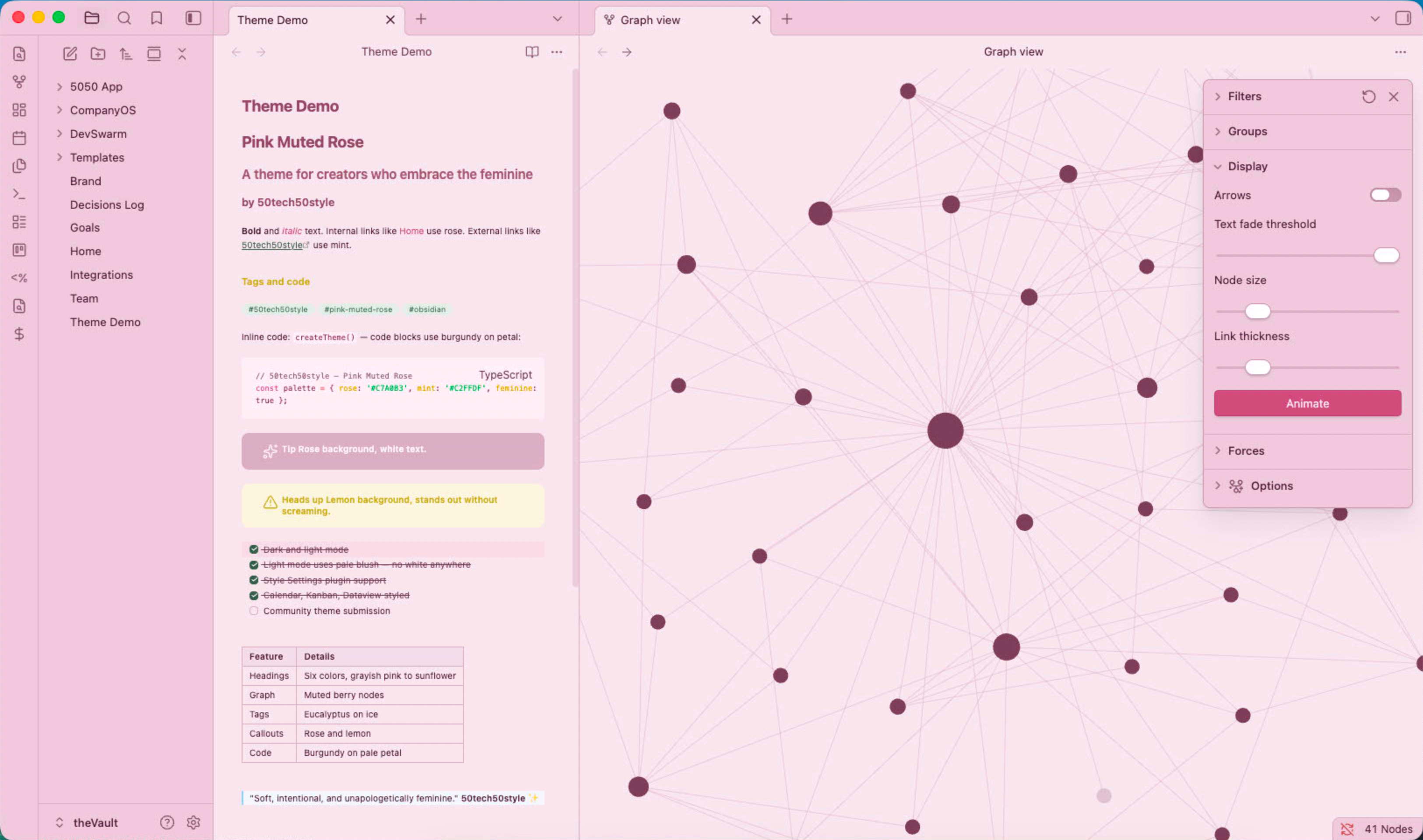 Pink Muted Rose light mode