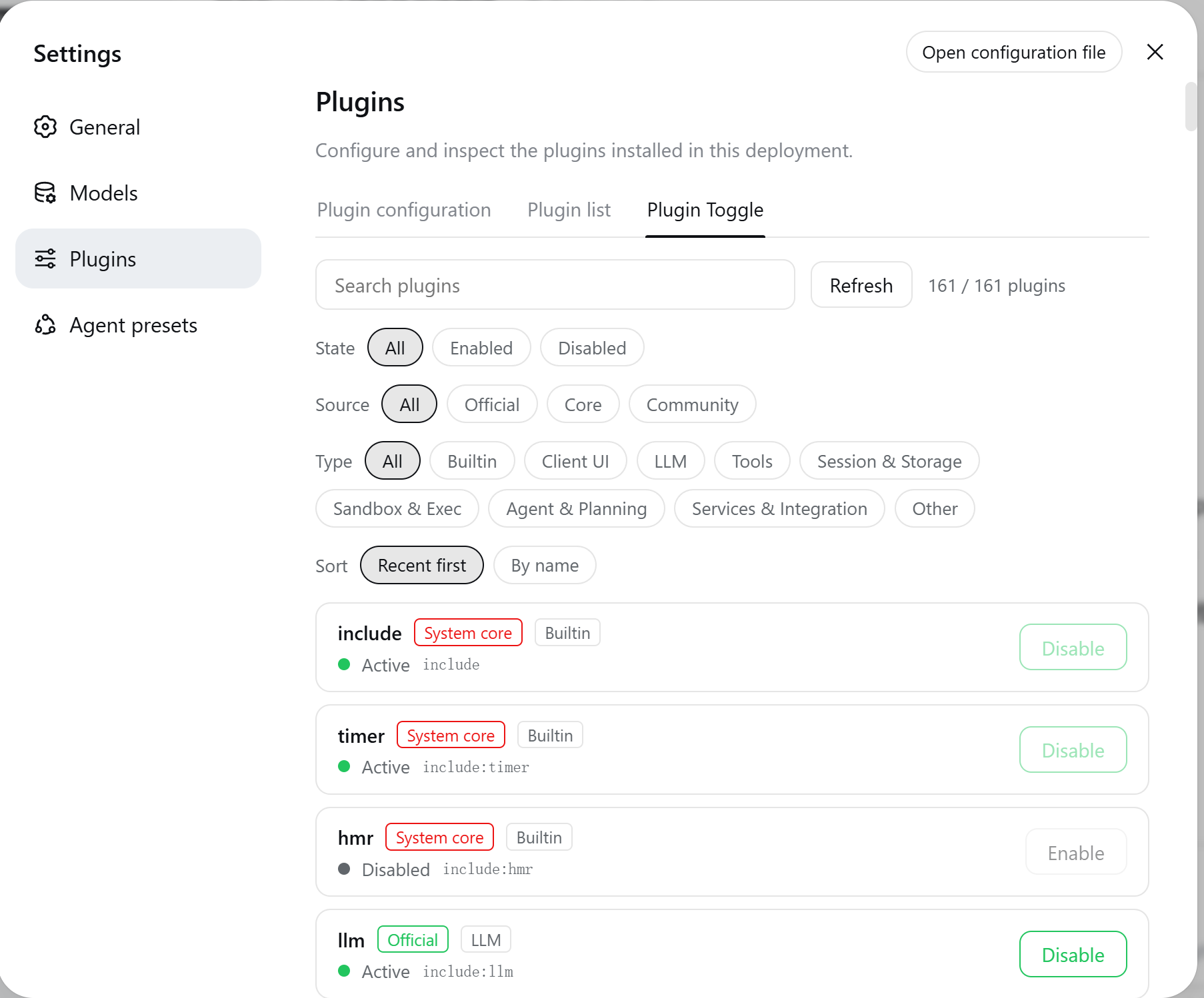 Plugin Toggle tab (English UI)