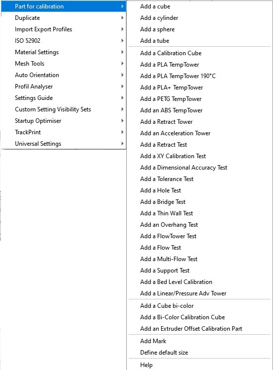 menu Extensions Calibration Shapes