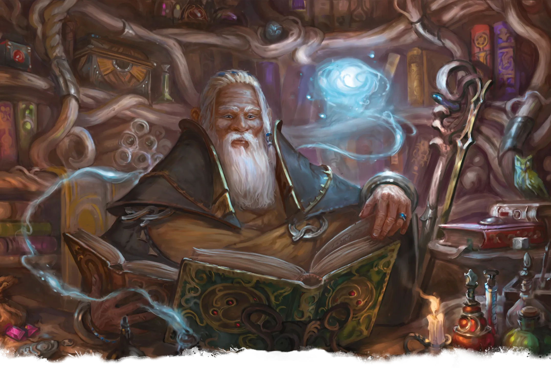 The Wizard Leomund studies spellbooks to prepare his magic