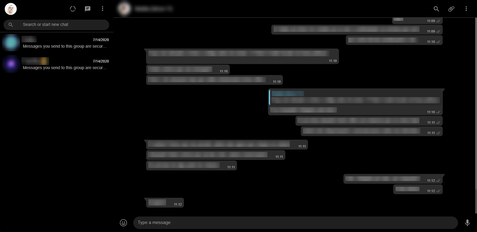Preview of WhatsApp Dark chat