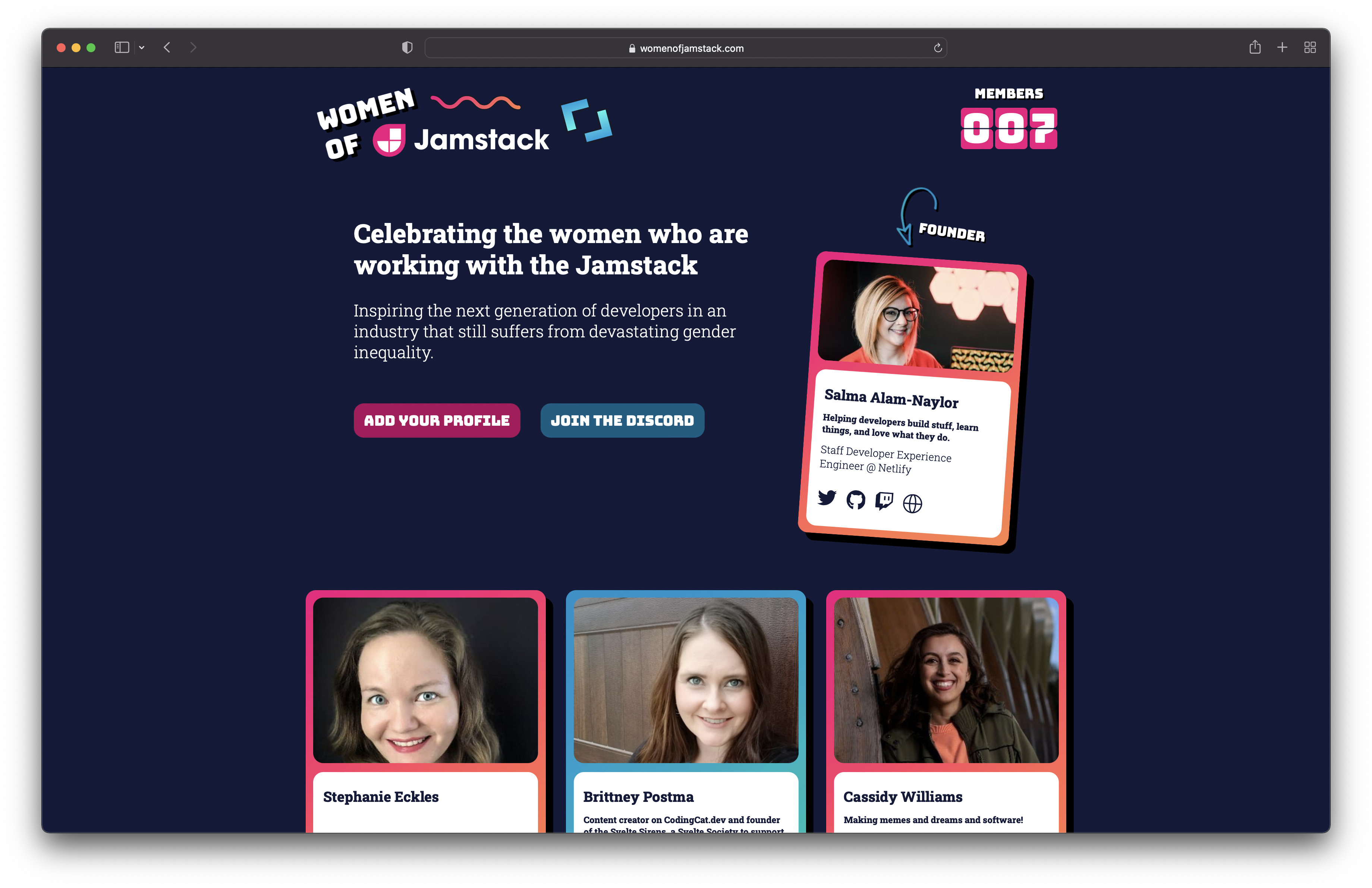 A screenshot of Women of Jamstack