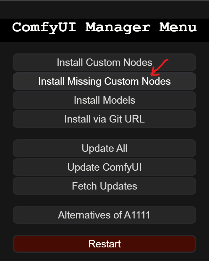 Click Install Missing Custom Nodes