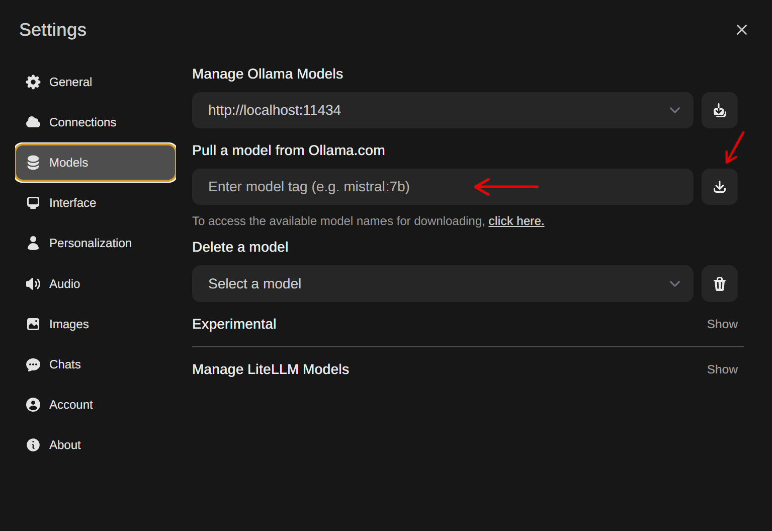 Model name or click here
