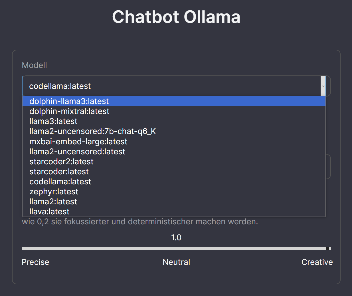 Selecting model - Chatbot-Ollama