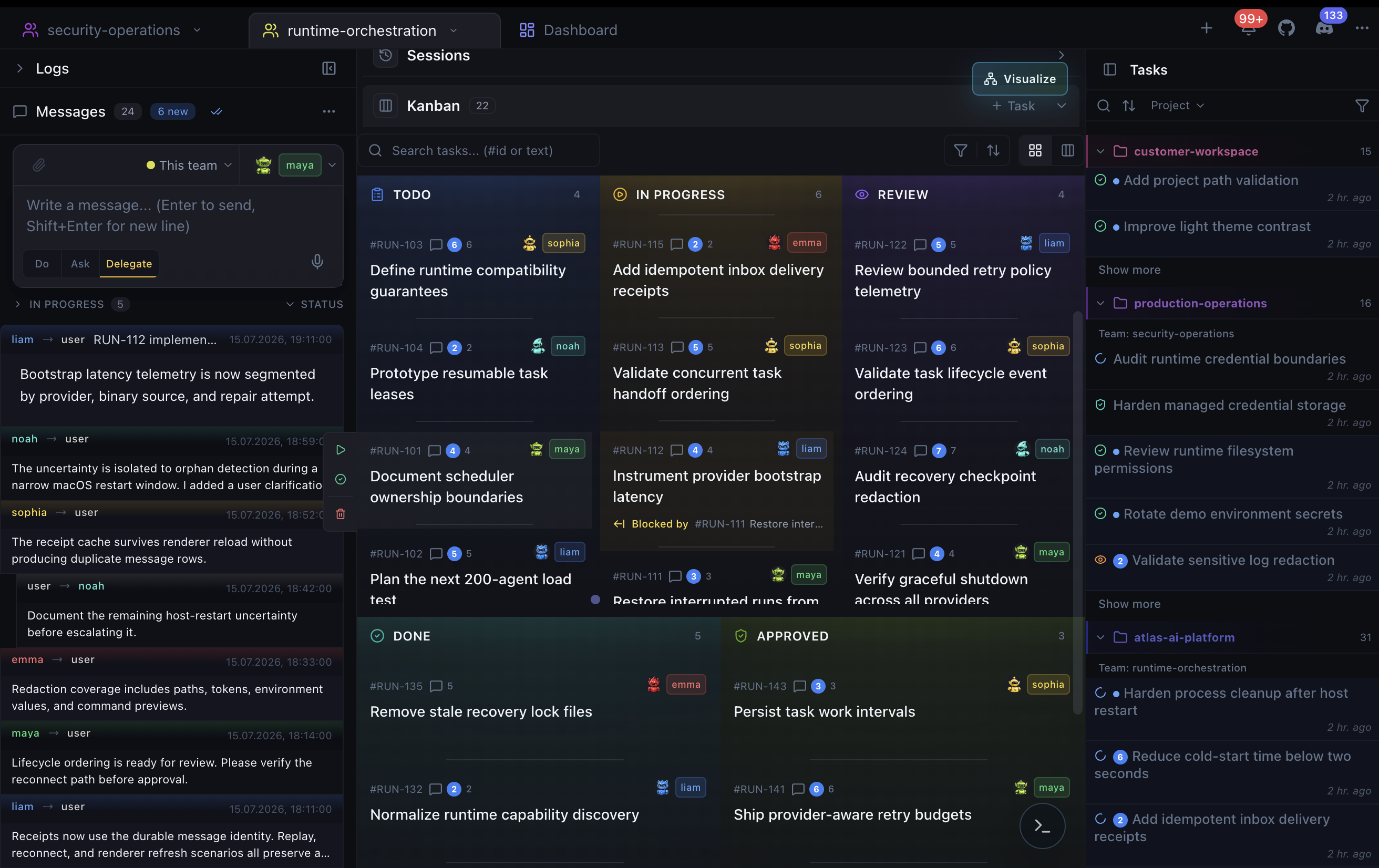 Kanban board with agent tasks