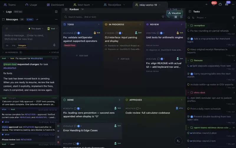 Kanban board with agent tasks