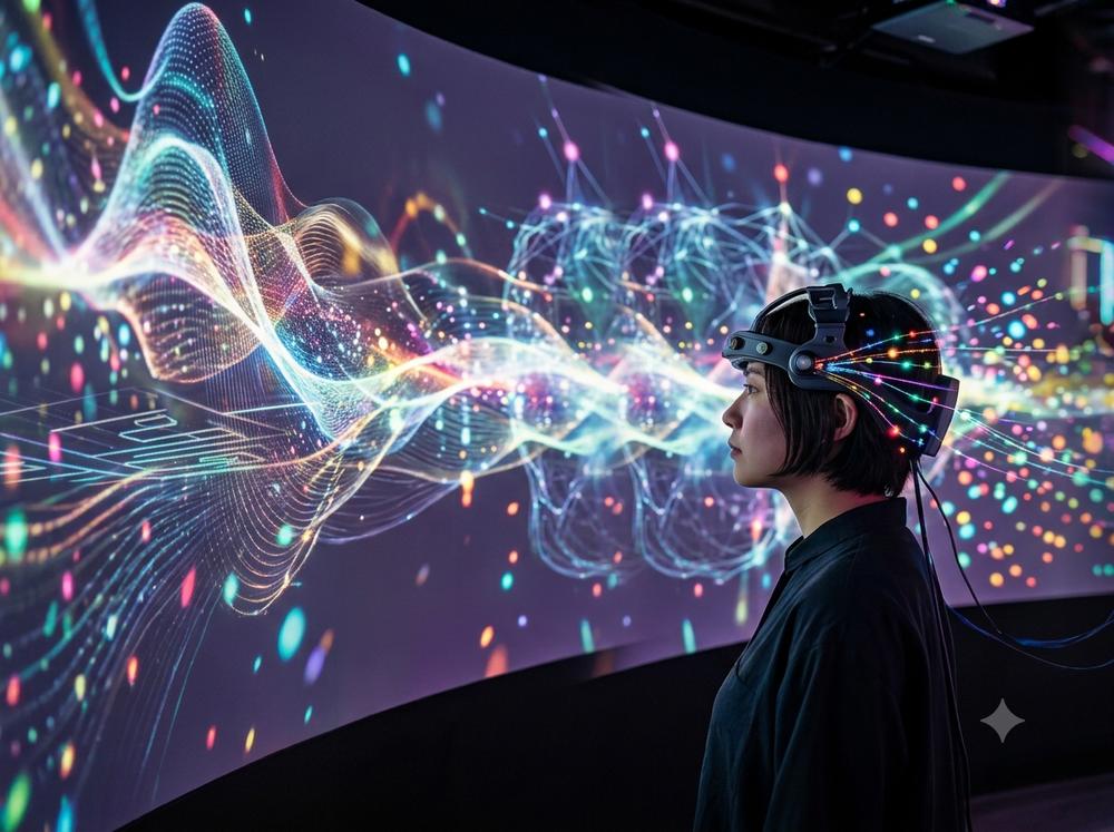 VRヘッドセットで可視化されたデータを体験する人物