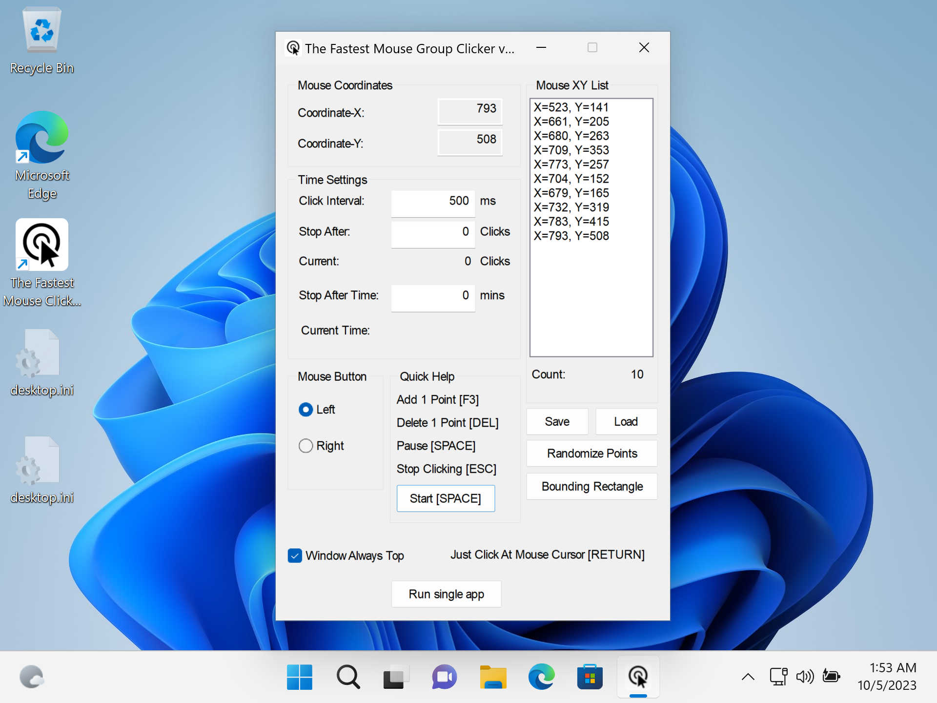 The Fastest Mouse Clicker for Windows version 2.6.1.0 - Brand new Windows 11 22H2 screenshot (group application).
