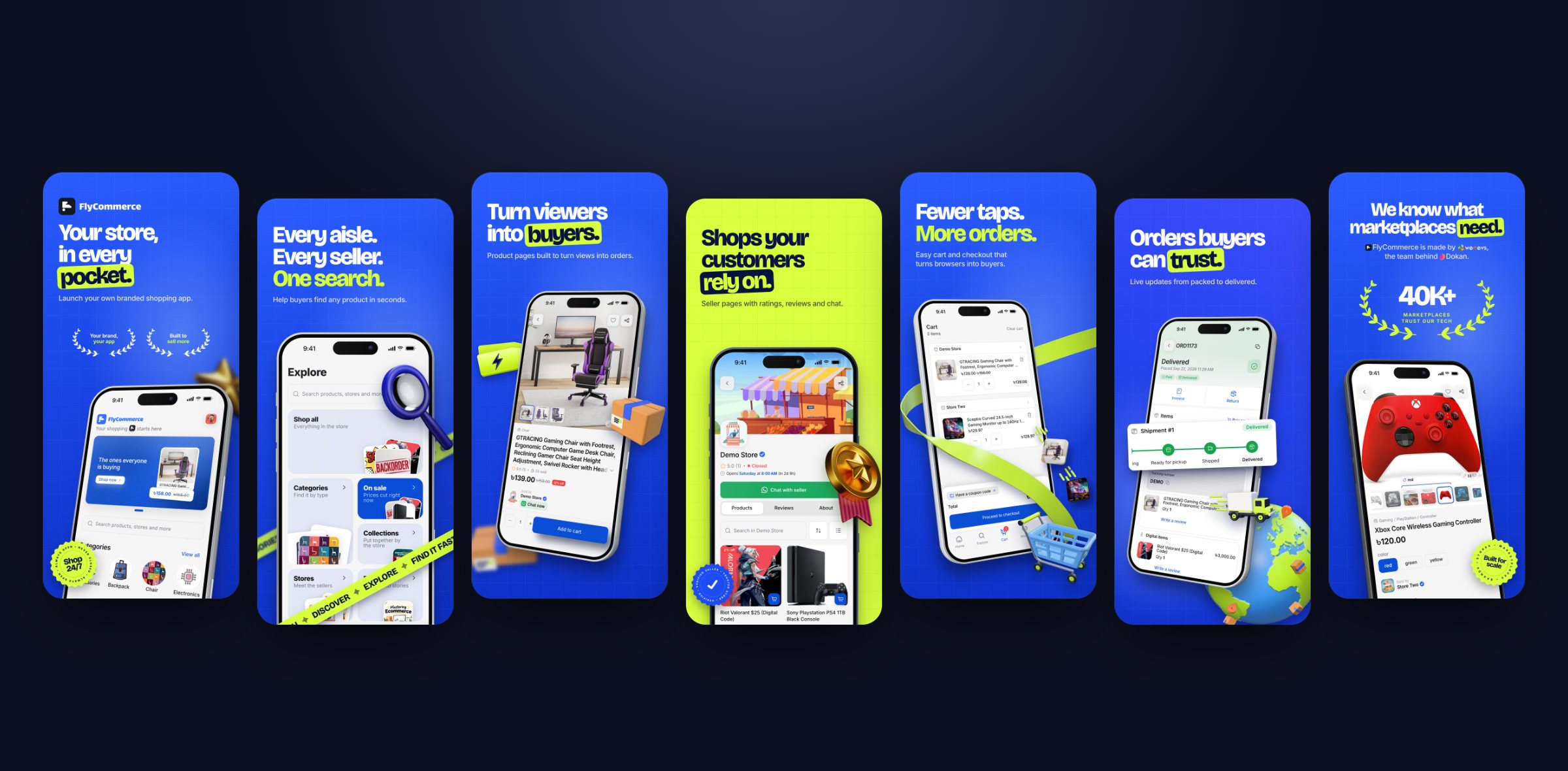 Seven App Store screenshots made with Store Screenshot Studio