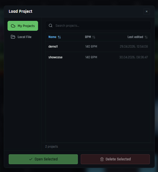 Load Project Menu