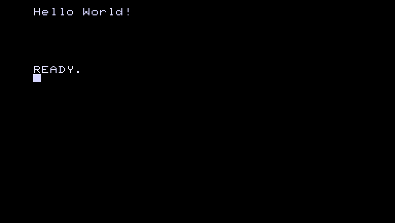 Hello World! on a Commodore PET, with READY. below it
