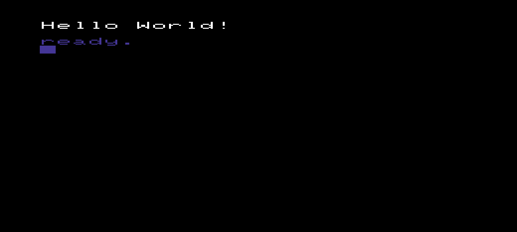 Hello World! on a VIC-20, with ready. below it