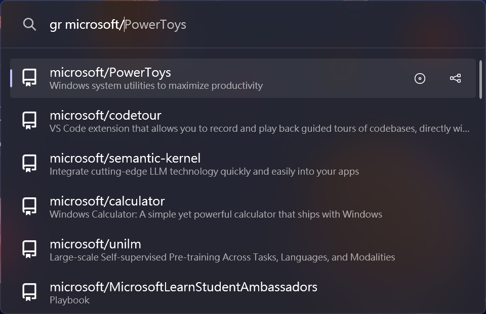 Search repo with user