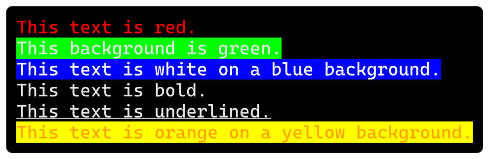 RGB color with bold and underlined text