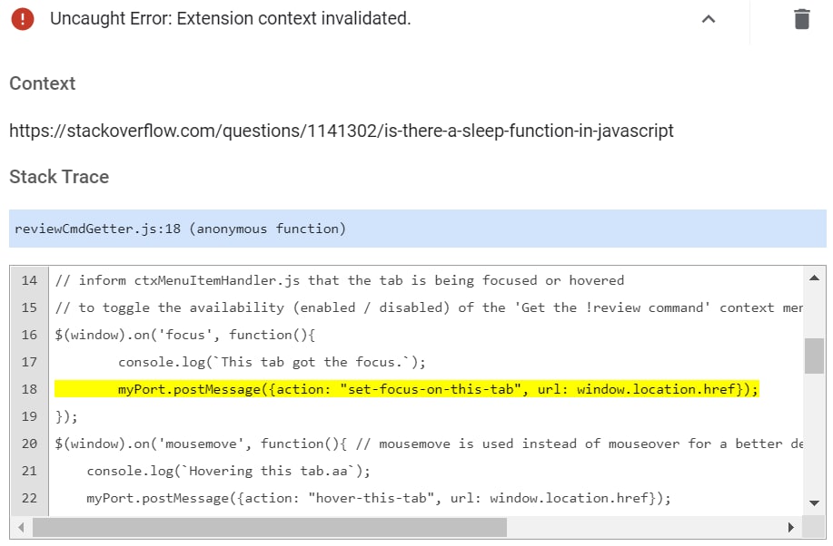 Uncaught Error: Extension context invalidated.