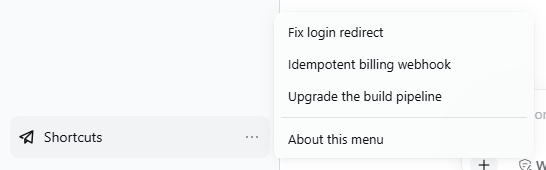 The Shortcuts menu at the sidebar foot