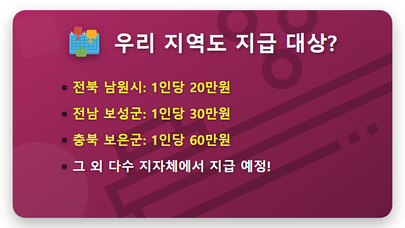 2026년 설 민생지원금, 우리 지역은 얼마? 남원, 보성 등 지급 지역 및 신청 방법 총정리 - 핵심 요약