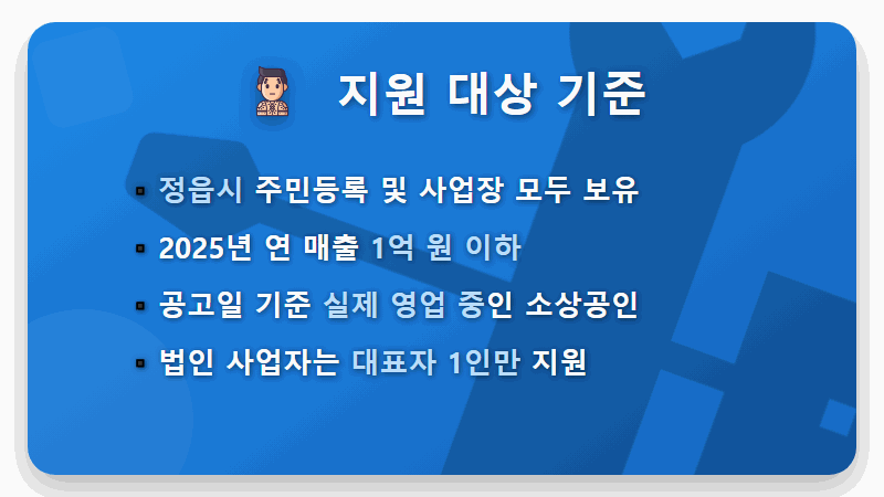 정읍시 소상공인 50만원 지원, 놓치지 마세요! 연 매출 1억 이하라면 신청 필수! - 핵심 요약